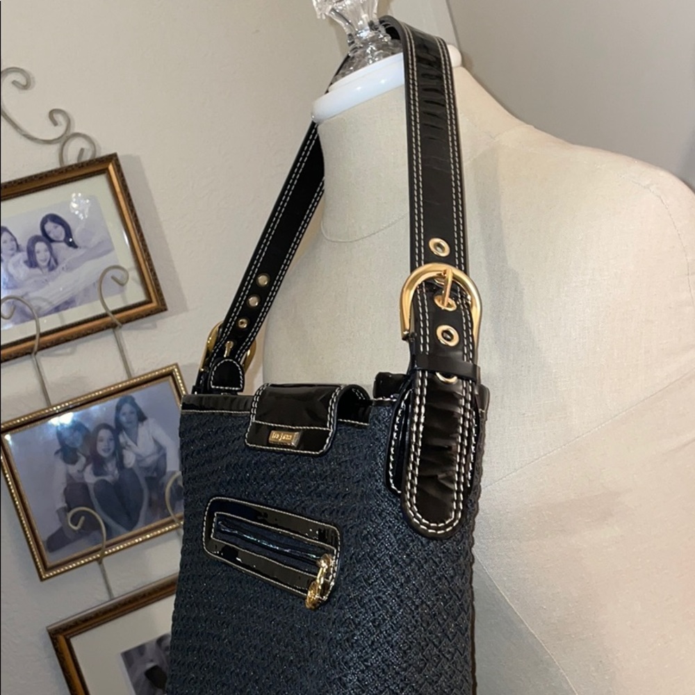 Eric Javits New York Black Straw Bucket Bag - image 6